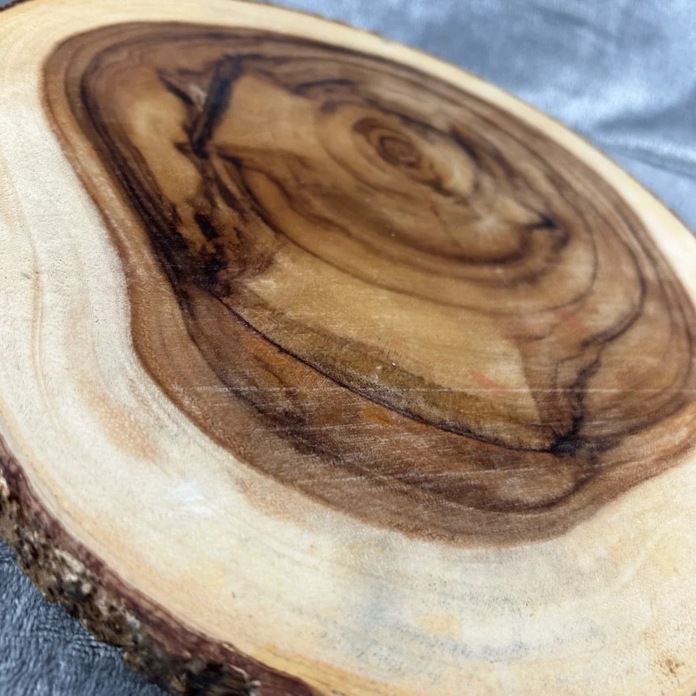 Lipper International Acacia Wood Bark Server Round Live Edge Footed Tray 12 Inch